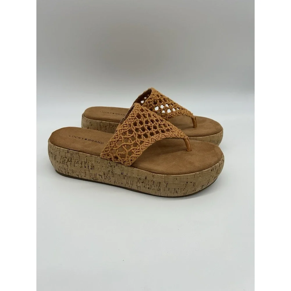 Lucky Brand Jaslene Platform Thong Wedge Sandal Women's‎ Sunflower Sz US9 EU40